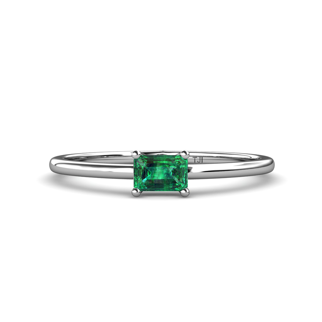 Norina Classic Emerald Cut 6x4 mm Emerald East West Solitaire Engagement Ring 